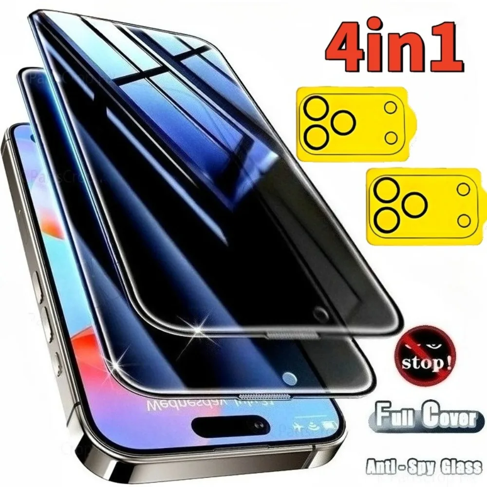 

4-in-1 Anti Spy Screen Protector for iPhone 17 16 15 14 Pro Max 17 Air 16e Camera Lens Glass for iPhone 13 12 11 Pro 14 15 Plus