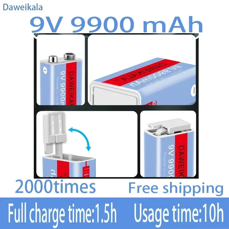 9V 9900mAh li-ion Rechargeable battery Micro USB Batteries 9 v lithium for Multimeter Microphone Toy Remote Control KTV use