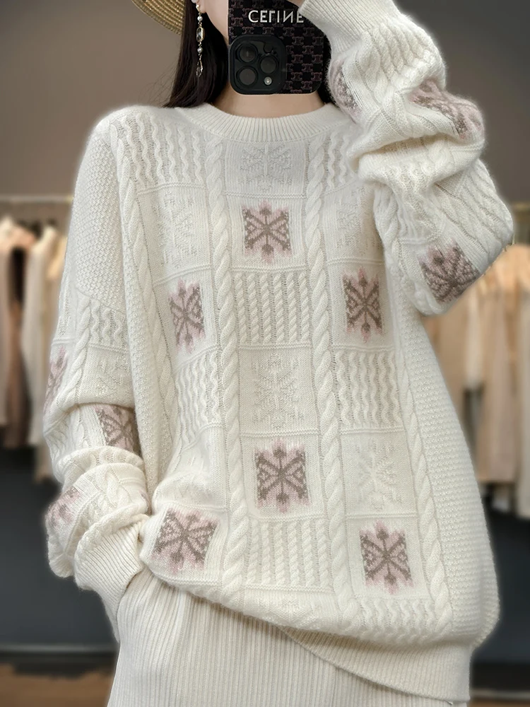 Herfst Winter Nieuwe 100% Kasjmier Wol Trui Vrouwen Crew Hals Trui Losse Veelzijdige Zachte Verdikte Knit Ondervacht Top Vrouwelijke