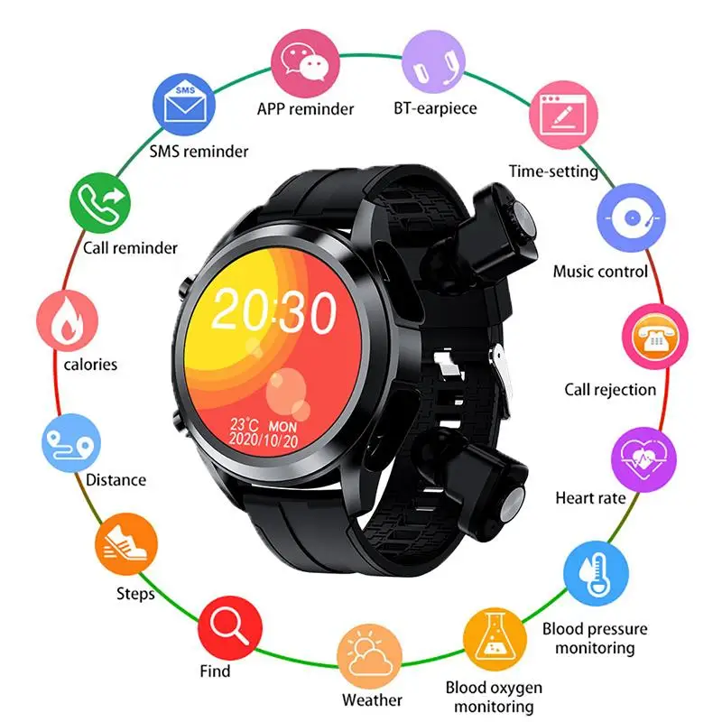 Top! New Men Smart Watch with Earphone TWS Headphone Heart Rate Blood Pressure Oxygen Monitor Smartwatch Women Wristwatch