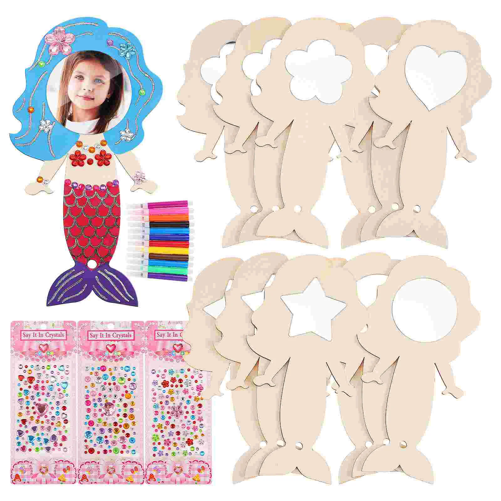 

1 Set Mermaid Mirror Craft Kit High Definition Handheld Mirrors Princess Party Favors Kids Paint Crafts Birthday Gifts Toy