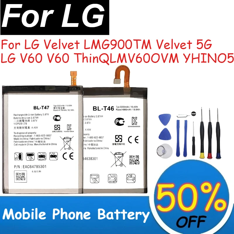 

BL-T47 BL-T46 Mobile Phone Battery for LG Velvet LMG900TM Velvet 5G LG V60 V60 ThinQLMV60OVM YHINO5 Batteries +Tools