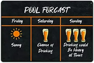 JP's Parcels Tin Signs Swimming Pool Decor - Metal Sign 12 x 8 in. Pool Forcast Sunny, Chance of Drinking, Drinking Cou sign