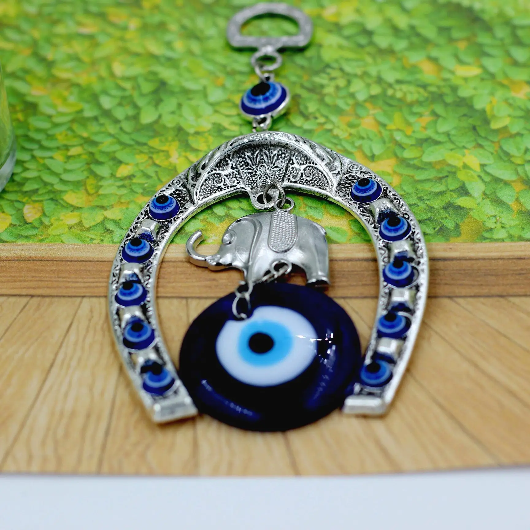 Turkish Blue Evil Eye Wall Hanging Horseshoe with Glass Decoration Elephant Car Pendant Lucky Ornament Home Decor