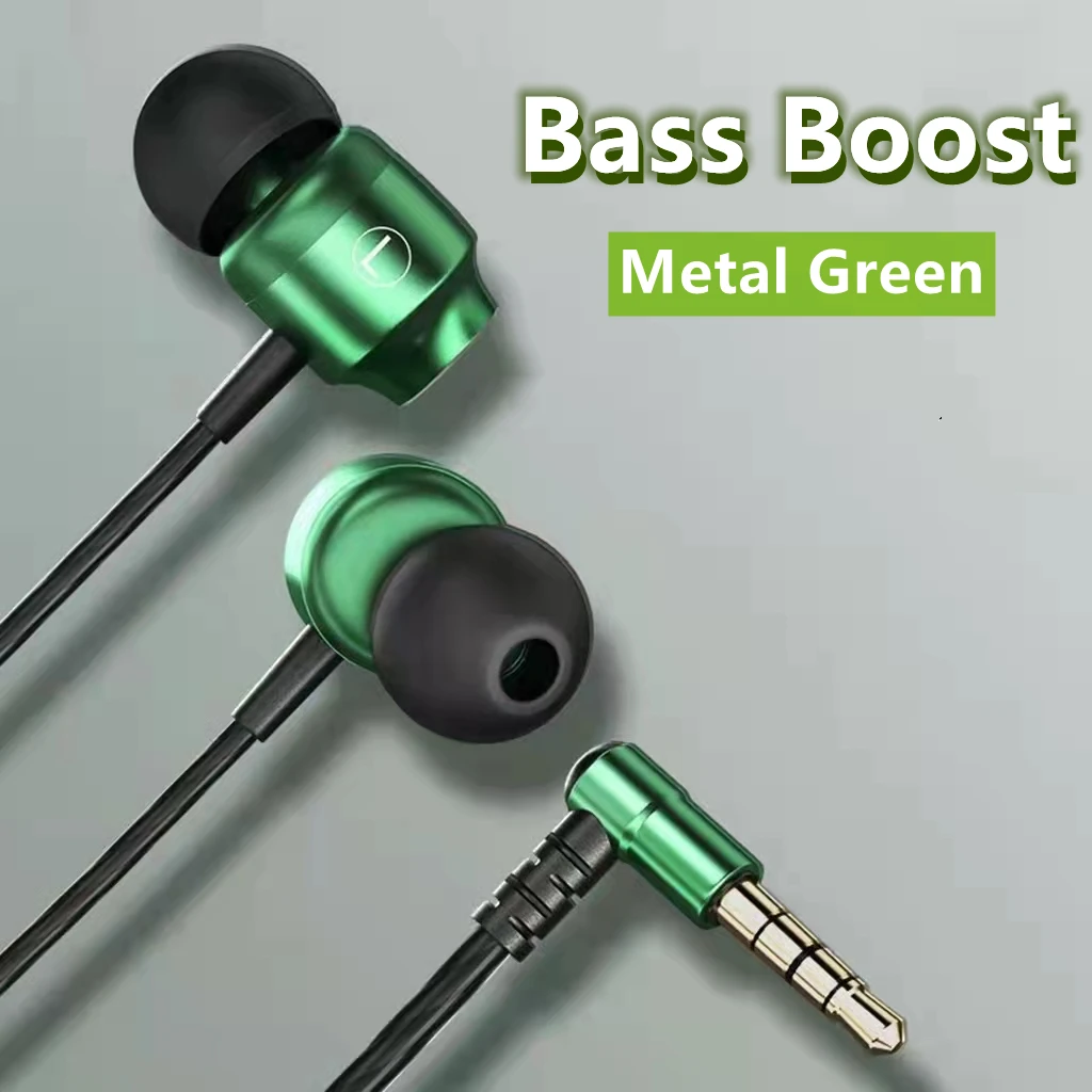 Tipo C Earbuds com fio para telefone, L Jack Magnetic Gamer Earphones, metal verde, HiFi Bass, Stereo Gaming Headphones, microfone de computador, 3,5 milímetros