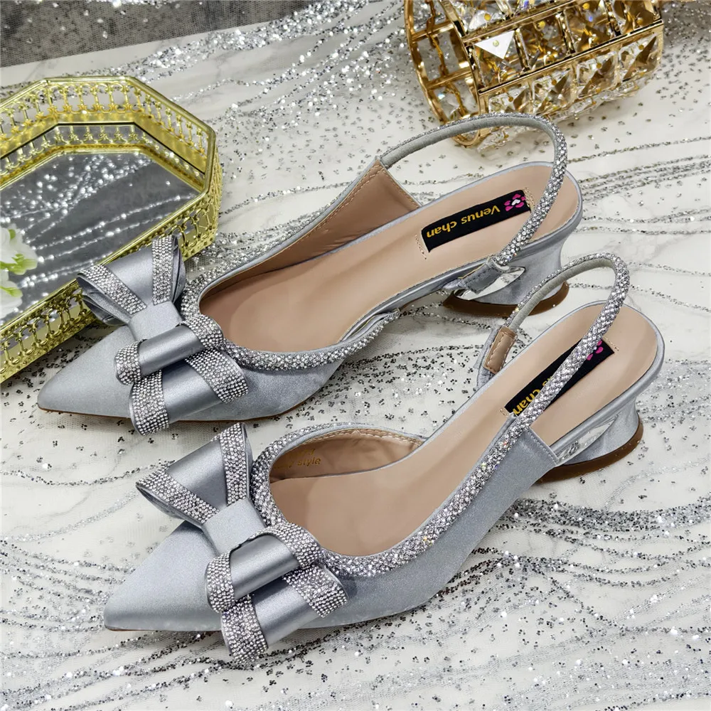 Italian Style Evening Party Shoes And Bag Set Rhinestone With Shoes Elegant Comfortable Women Heeled Women Sandals