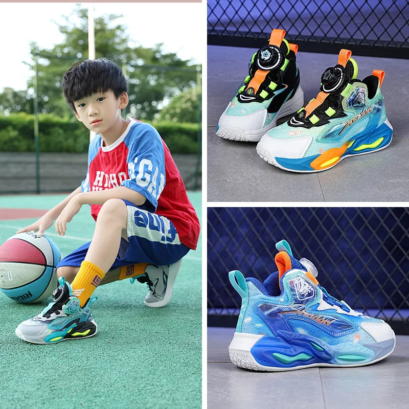 

Boys' Mesh Breathable Basketball Shoes 2024 New Spring and Autumn Fashionable Sports Shoes for Middle-aged and Older Children