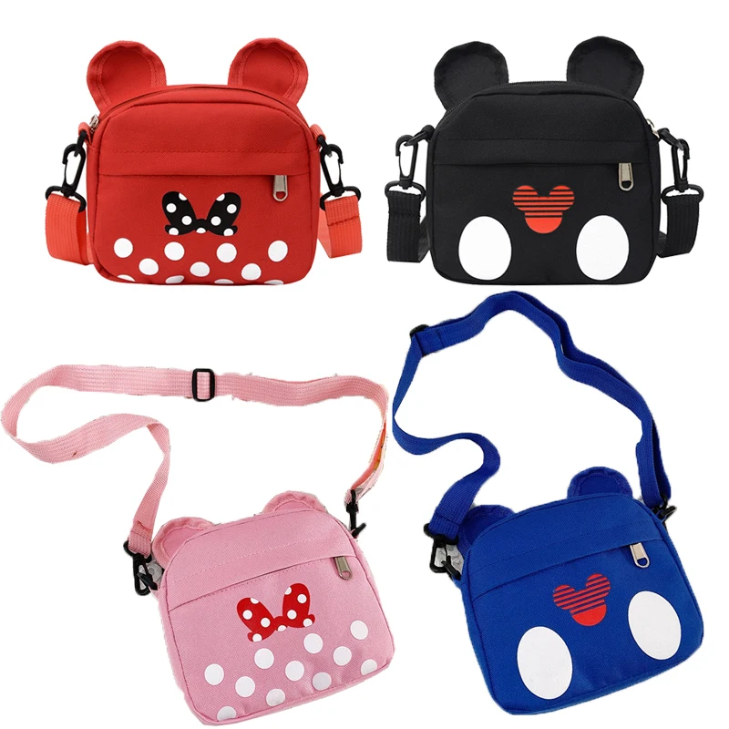 Disney Anime Figure Children Crossbody Fashion Small Bag Big Ears Dots Pattern Cute Cartoon Mickey Minnie Mouse Boys Girls Bags