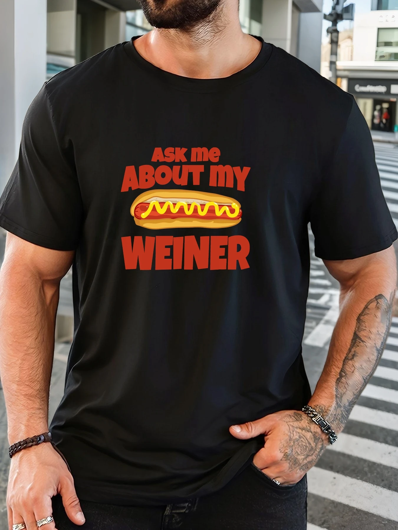 

ASK me ABOUT my WEINER pattern summer casual round neck short T-shirt