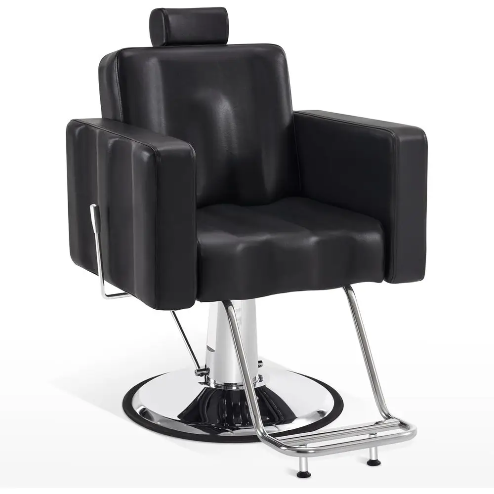 

Stylish Black Barber Chair with 440 lbs Capacity, Hydraulic Pump, Reclining Feature for Salons and Home Use