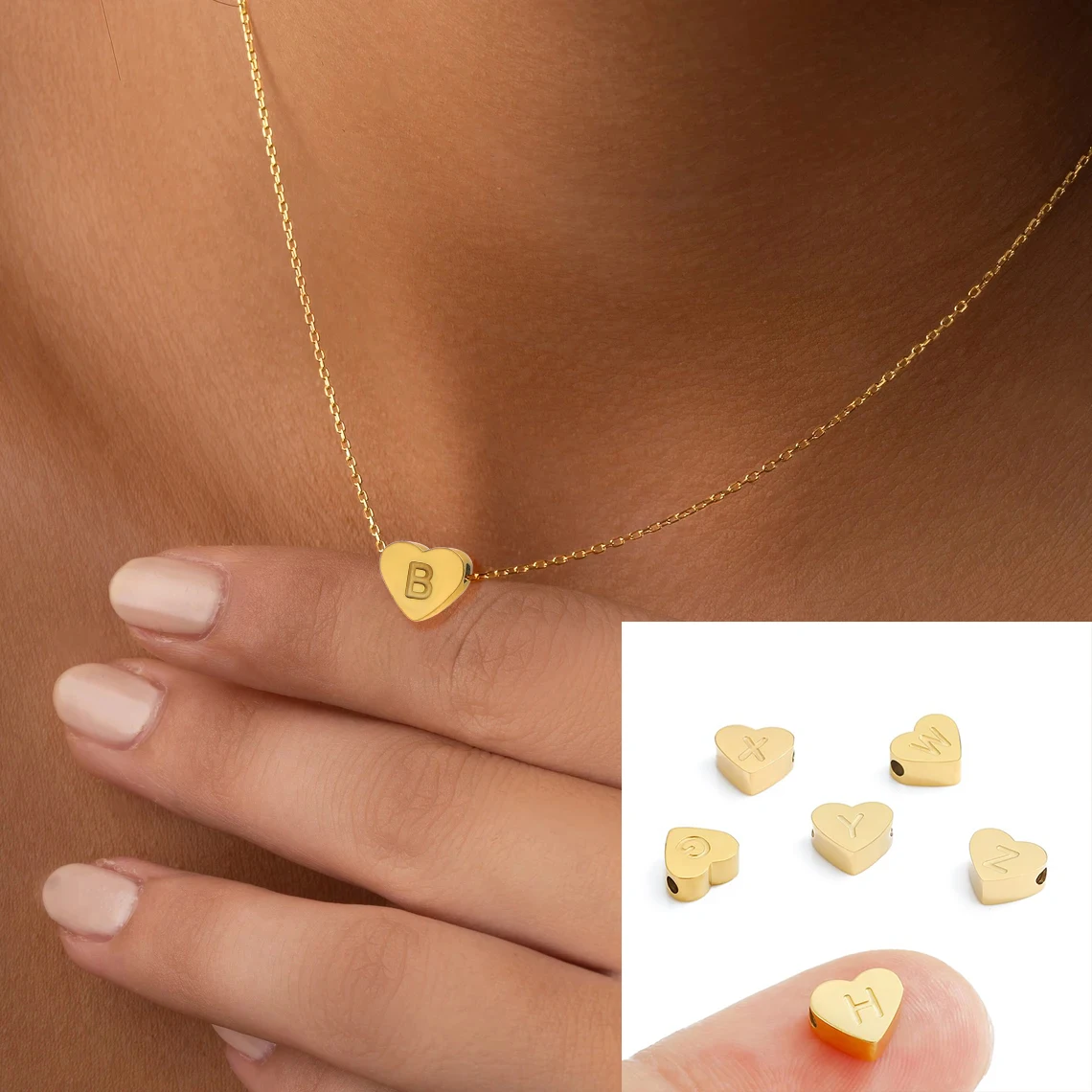CARLIDANA Minimalist Gold Plated Stainless Steel Jewelry Initial kids Alphabet Pendant Small Mini Heart Initial Letter Necklace