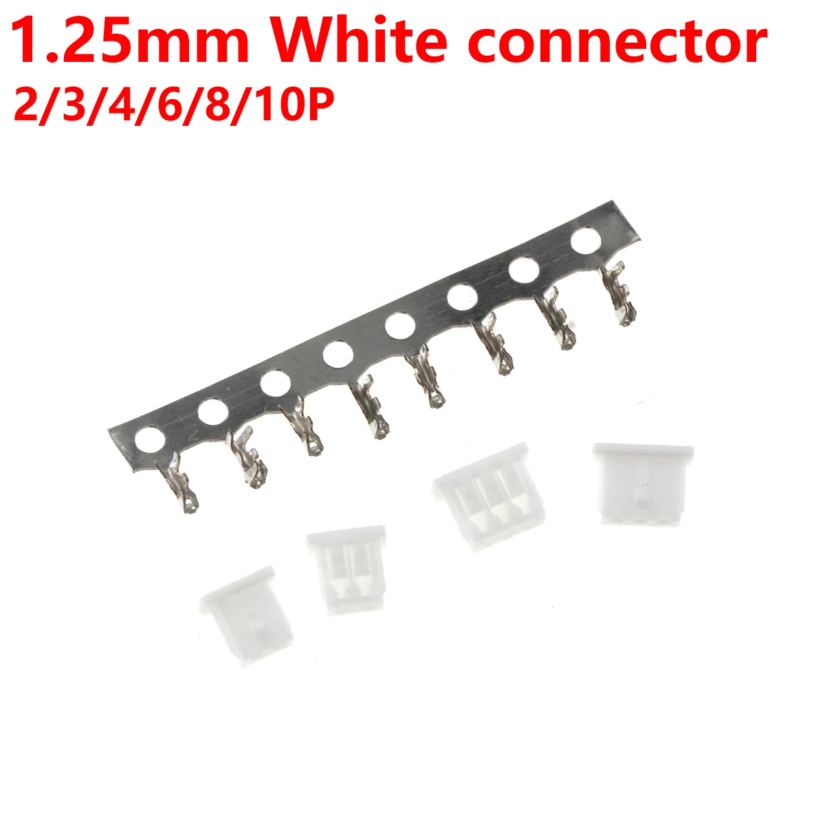 1.25mm afstand witte plastic omhulsel 2/3/4/6/8/10P plug lente terminal connector vrouwelijke kop socket