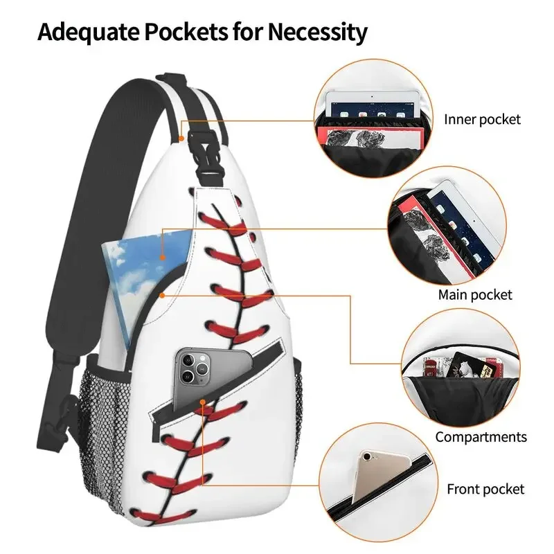 Softball Baseball Lace Sling Chest Bag Custom Shoulder Crossbody Backpack for Men Travel Hiking Daypack