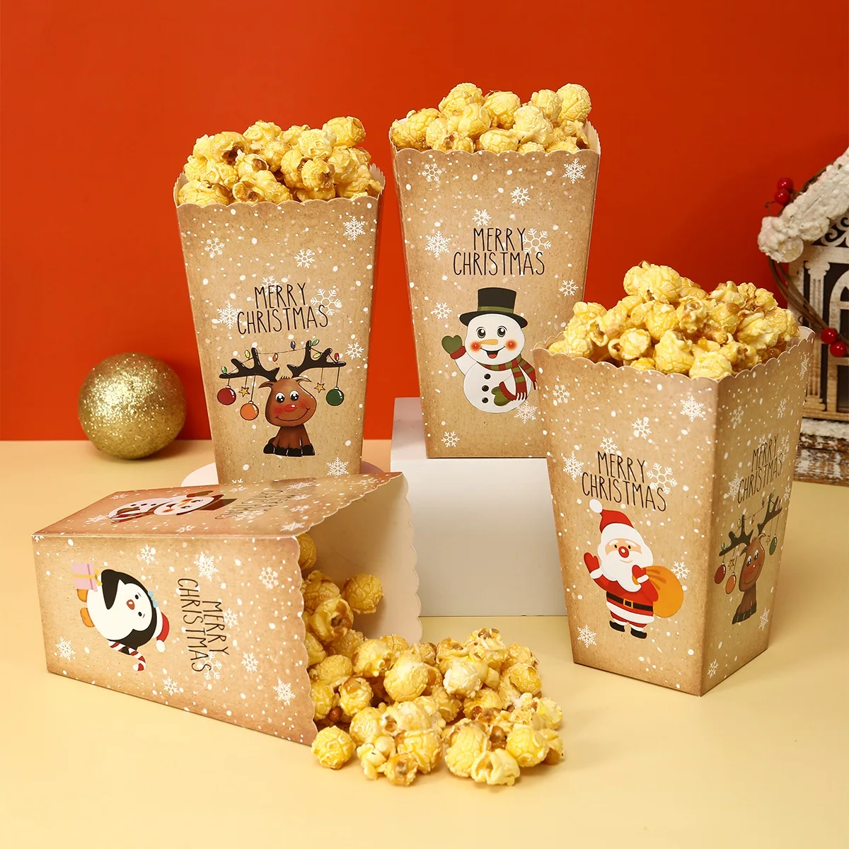 Christmas Popcorn Box Candy Snack Cookies Xmas Favor Bag Christmas Decorations for Home 2024 Navidad Noel Gifts New Year 2025