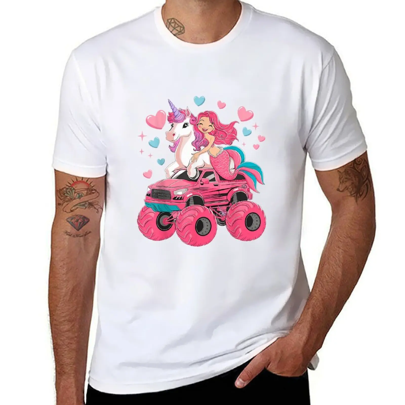 

Mermaid Unicorn Monster Truck Birthday Shirt For Girl, Monster Truck Pink Outfit T-Shirt cotton t shirt man T-Shirt