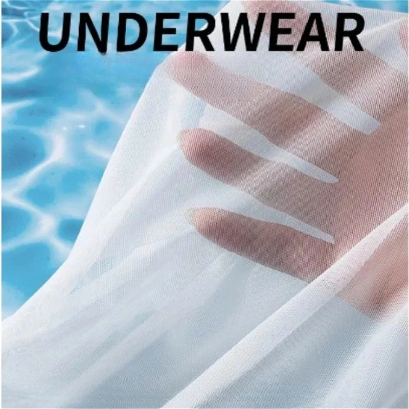 Sexy Ice Silk Men\'s Mesh Transparent Convex Pouch Underwear Summer Slim Male Seamless Boxers Bottoms Lightweight Underclothes