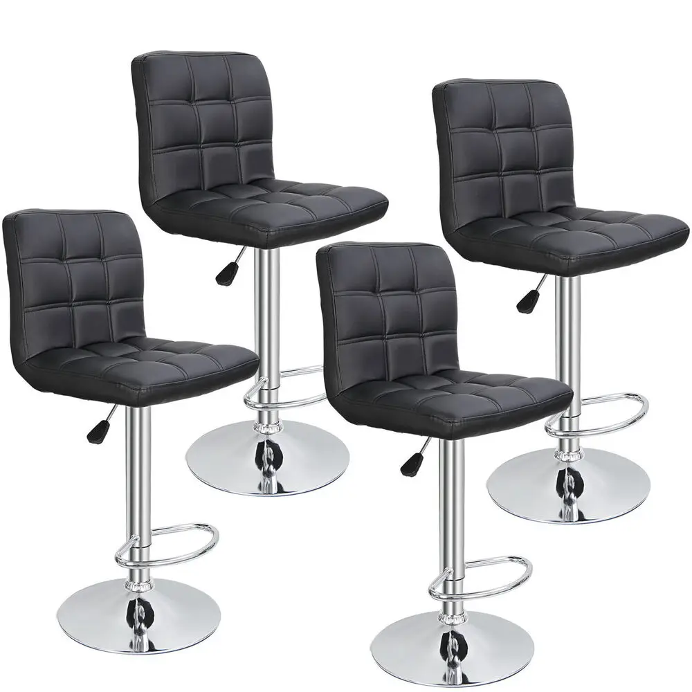 Bar Stools Furniture Black Adjustable Height Dining 360 Degree Swivel Pub Counter Height Chair Set of 4