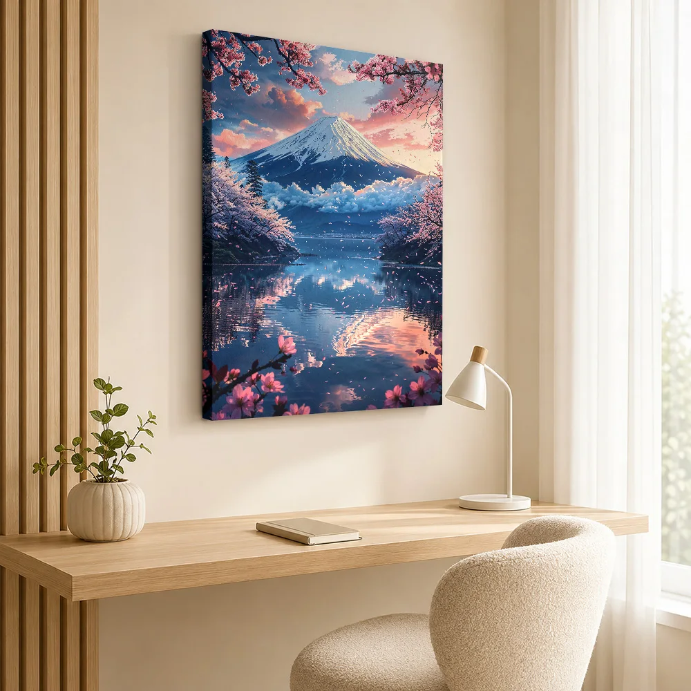 Peaceful Morning at Mount Fuji Canvas Print Poster Custom Japanese Inspired Wall Art for Bedroom Decor Ready to Hang Home Gift