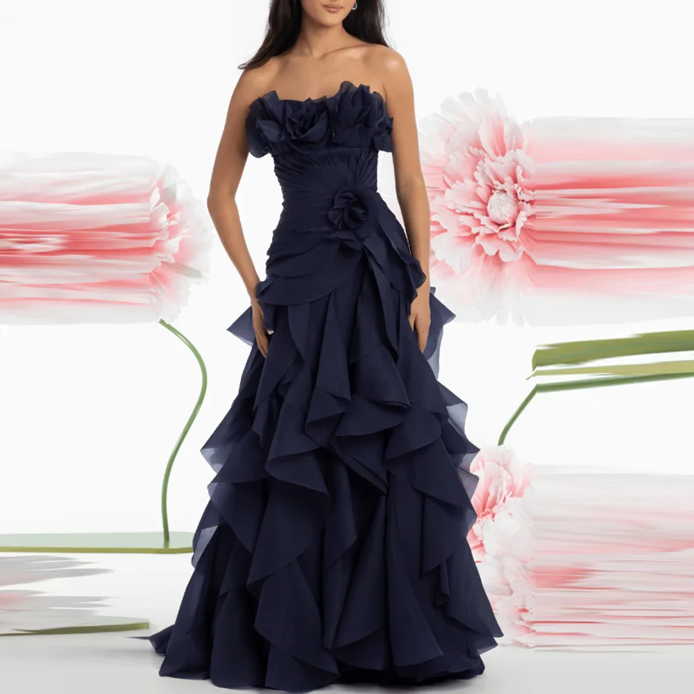 

Elegant Formal Gown 3D-Flowers Sleeveless Prom Dress Side Split Trailing Evening Dresses for Woman Customized