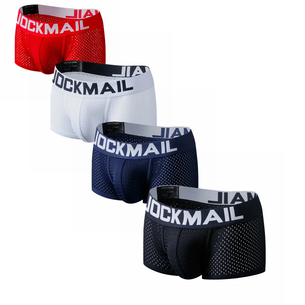 JOCKMAIL-bóxer de malla transpirable para hombre, ropa interior Sexy, convexo en U, bañadores de verano, 4 unidades por lote