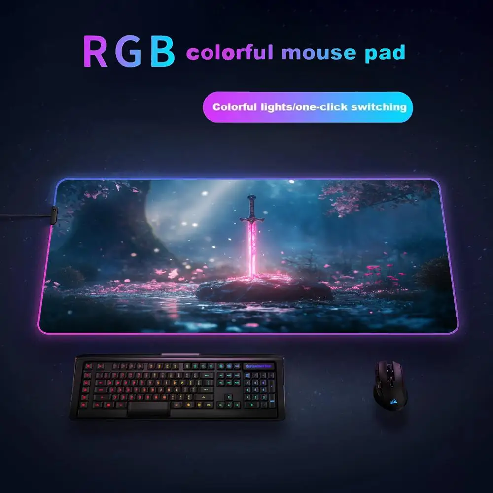 

Samurai Sword XXL RGB Gaming Mouse Pad Desk Mat HD Gamer Accessories Large LED Light Mousepad PC Computer Carpet with Backlit