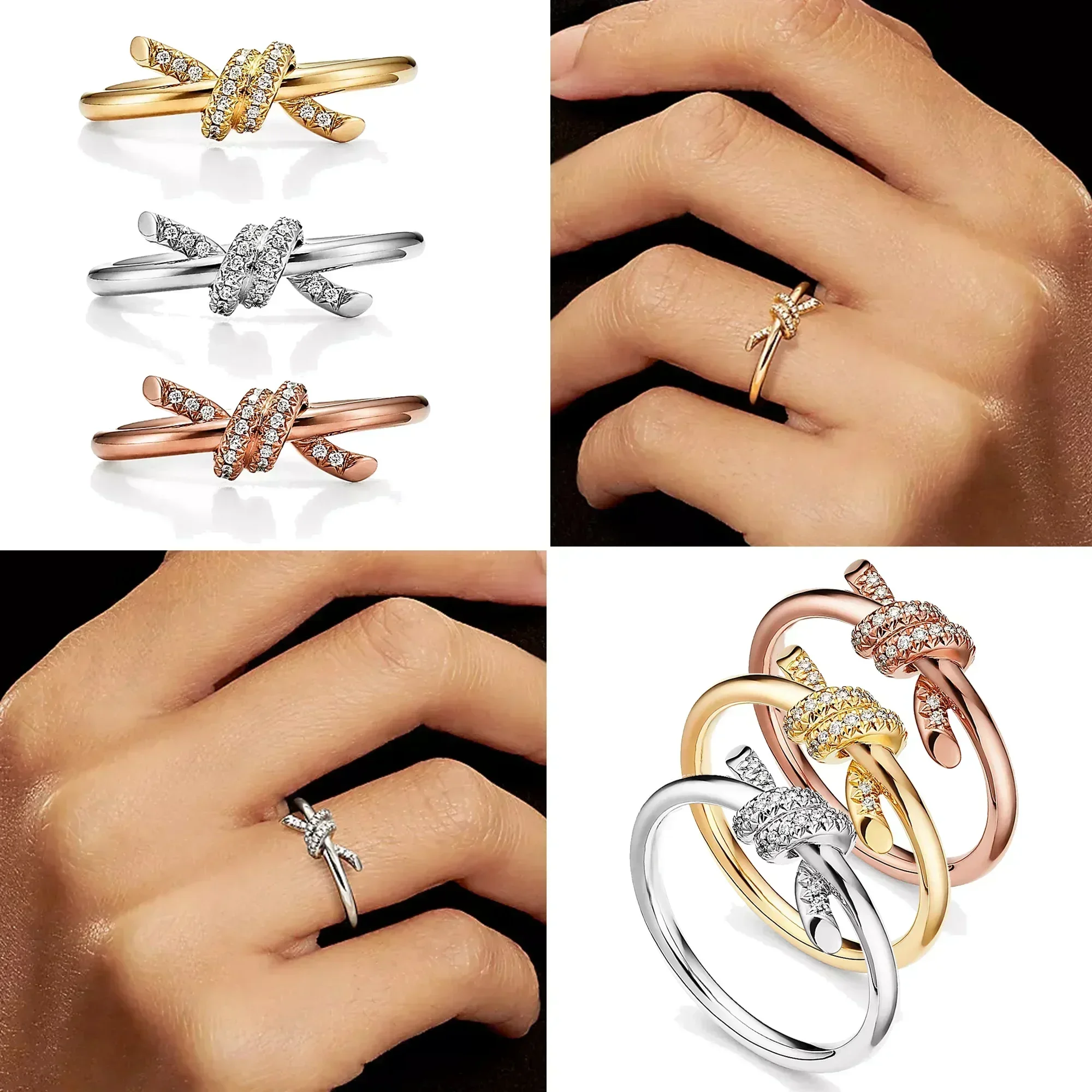 

Sterling Silver S925 2025 Classic Cross Rope Shaped Zircon Inlaid Light Luxury and Simple High End Girl Gift Ring