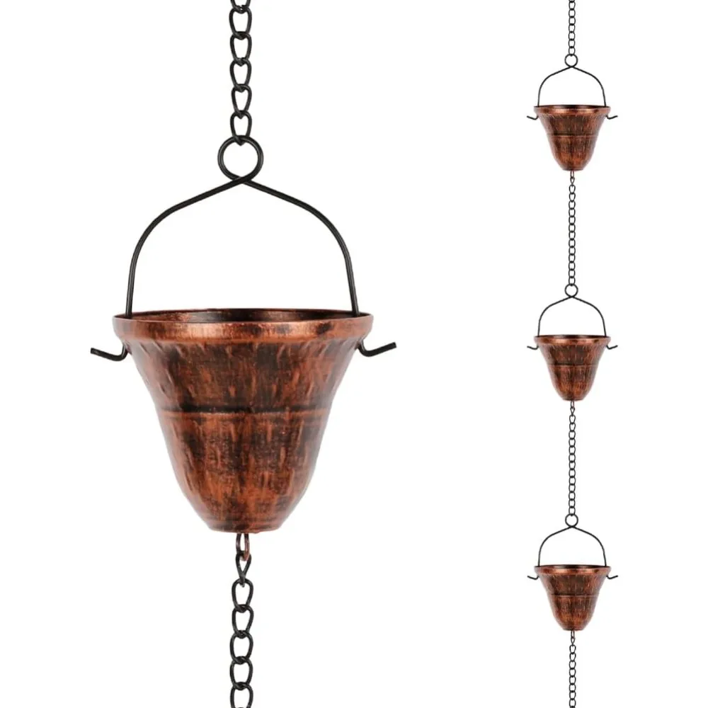 

Copper Rain Chain with 12 Cup Rainwater Collector Chains, Suitable for Downspout Drainage Ditches, 10.43ft