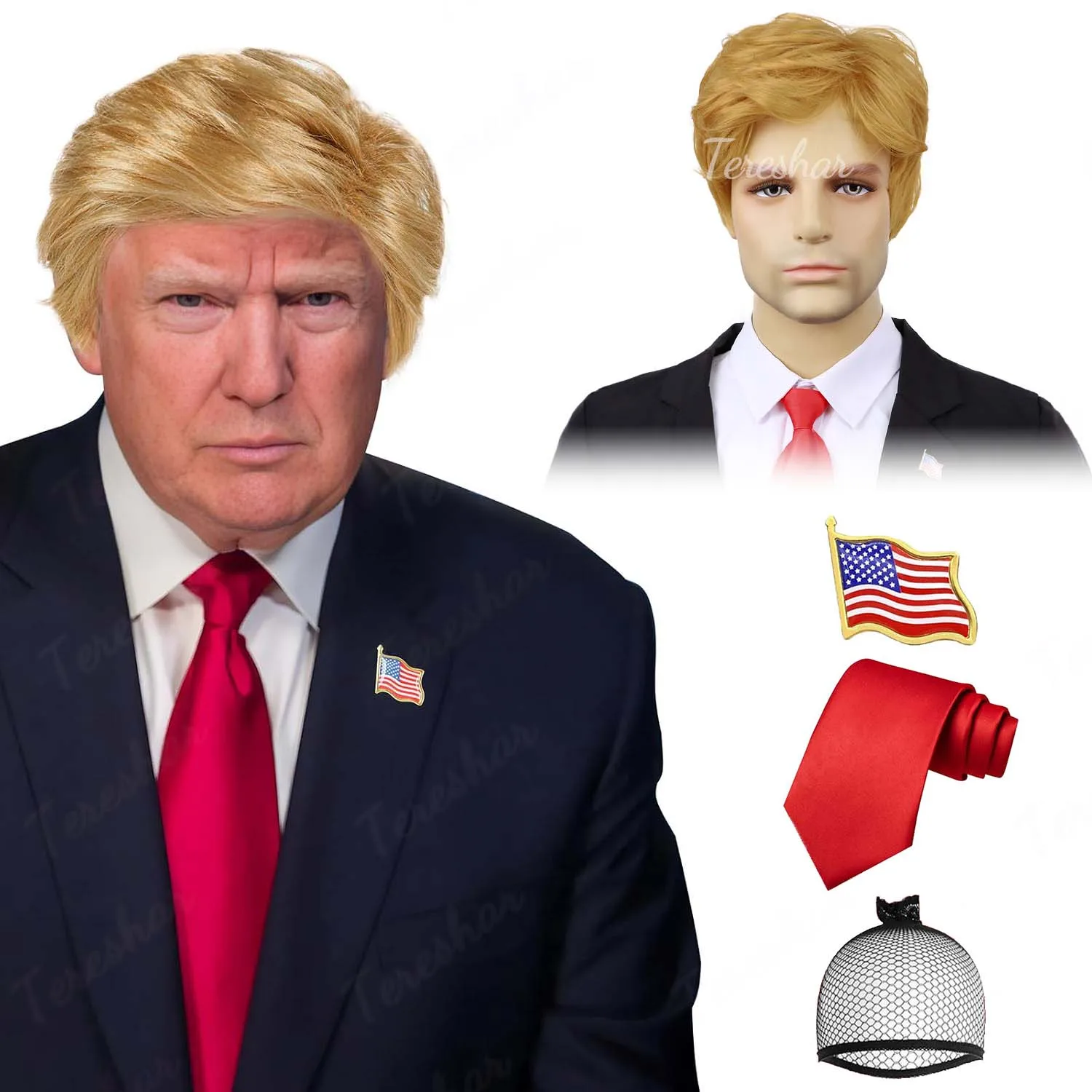 Synthetic Donald Costume Wig For Adults Mens Trump Wig Short Layered Pixie Wigs Famous People Cosplay Wigs For Party or Fun