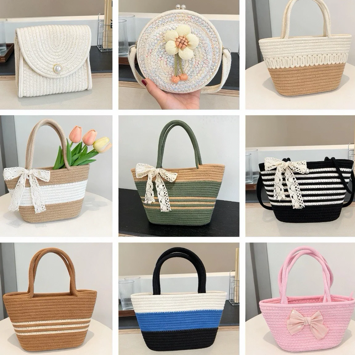 

2026 New Woven Summer Bags for Women, Straw Handbags Beach Straw Tote, Cotton Rope Crossbody Boho Hobo Purse for Vacation