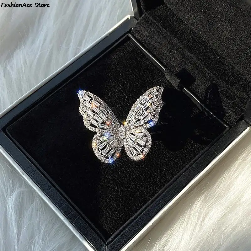 Zircon Butterfly Ring Gem Stone Opening Exaggerated Big Knuckle Rings for Women Charming Wedding Party Jewelry Gift image 4