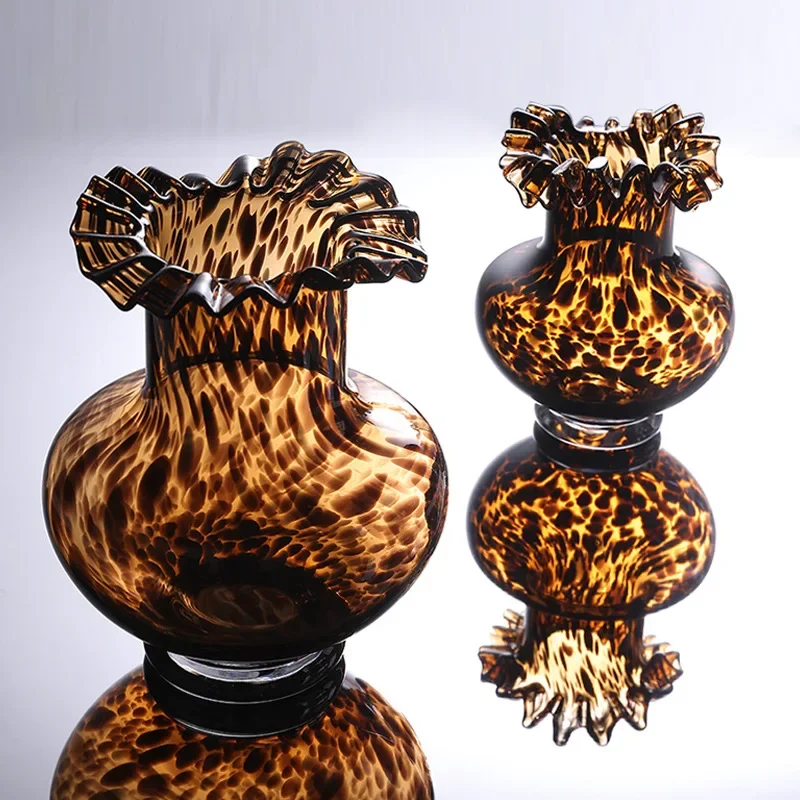 Creative Glass Vase Leopard Print Crystal Bottle Flower Arrangement Hydroponics Terrarium Irregular Spots Flower Vase Home Decor