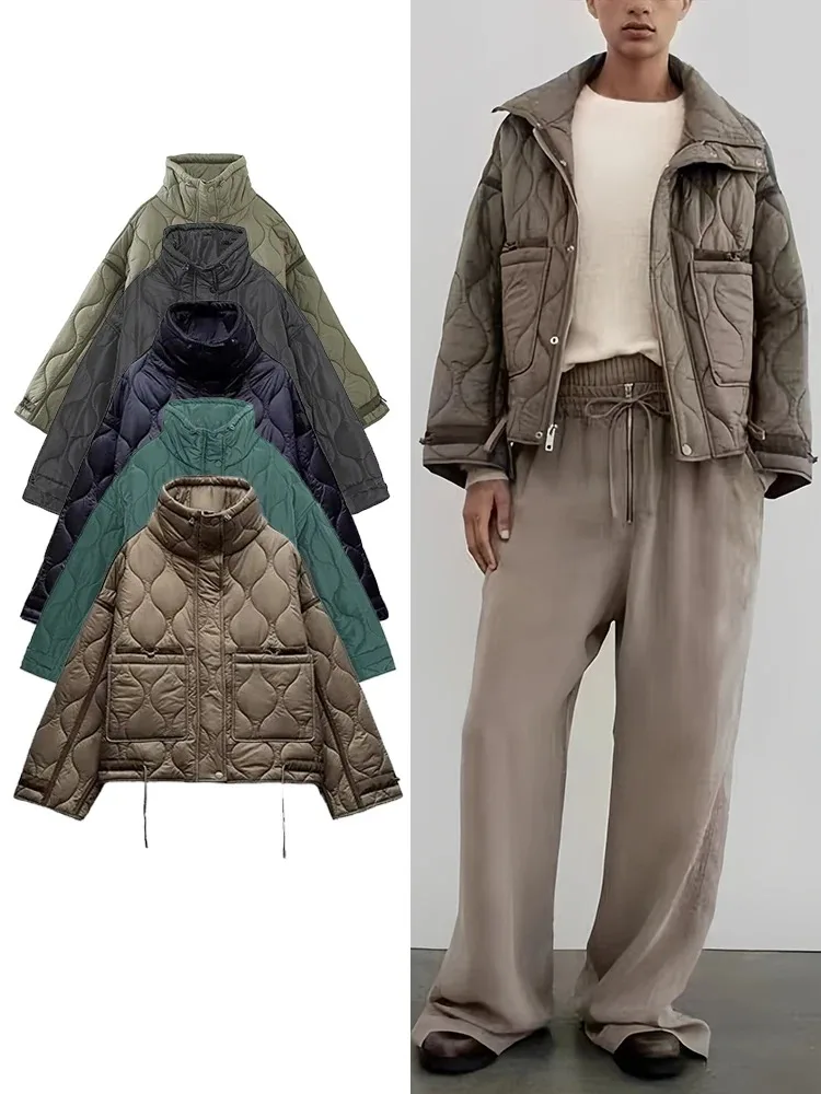 

Зимняя винтажная куртка с воротником-стойкой и длинными рукавами на молнии спереди и пуговицах, новая модная женская теплая хлопковая куртка