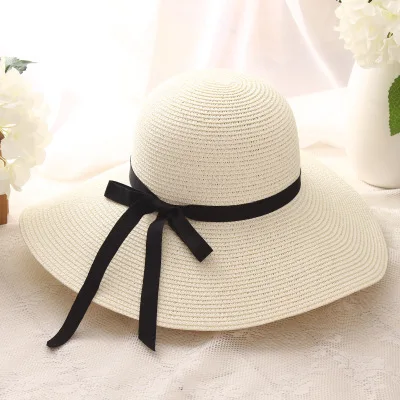 

2022 New Simple Foldable Wide Brim Floppy Girls Straw Hat Sun Hat Beach Women Summer Hat UV Protect Travel Cap Lady Cap Female