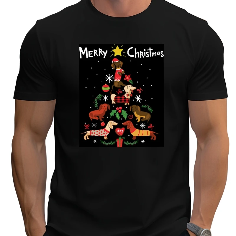 

Funny Dachshund Christmas Tree Dog Lovers Gift Mens T Shirt New 100% Cotton Short Sleeve O-Neck T-shirt Casual Unisex Top