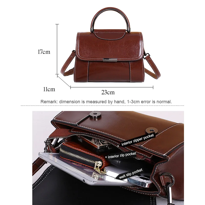 2024 New Style Women\'s Bag Female Vintage Oil Wax Cowhide Split Leather Flap Messenger Shoulder Bag Lady Fashion Handbag Tote