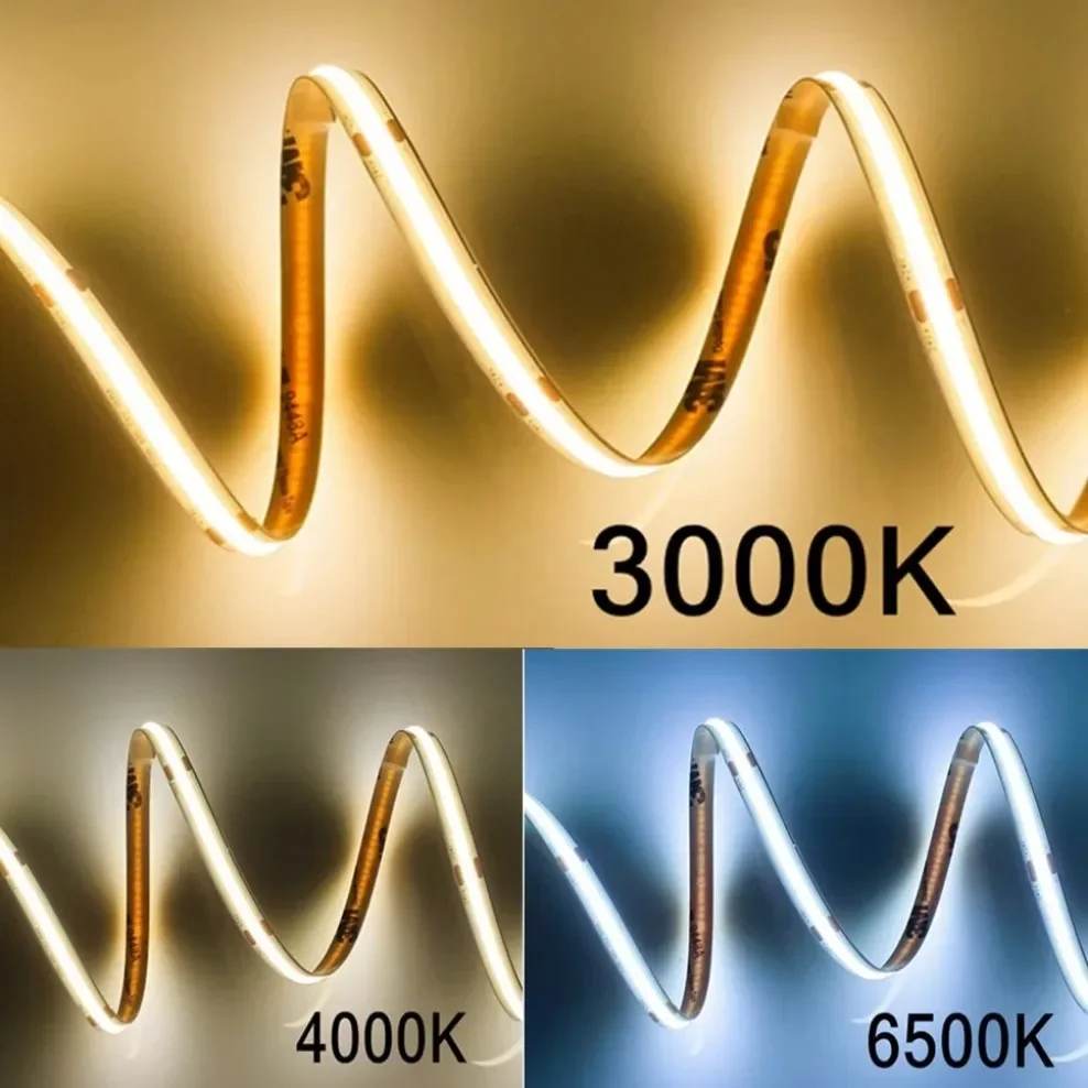 매우 얇은 COB LED 스트립 480LED/m 소프트 플렉시블 라이트 바, 따뜻한 차가운 흰색 장식 조명용, DC12 V, 24V, 3000K, 4000K, 6000K, 5mm