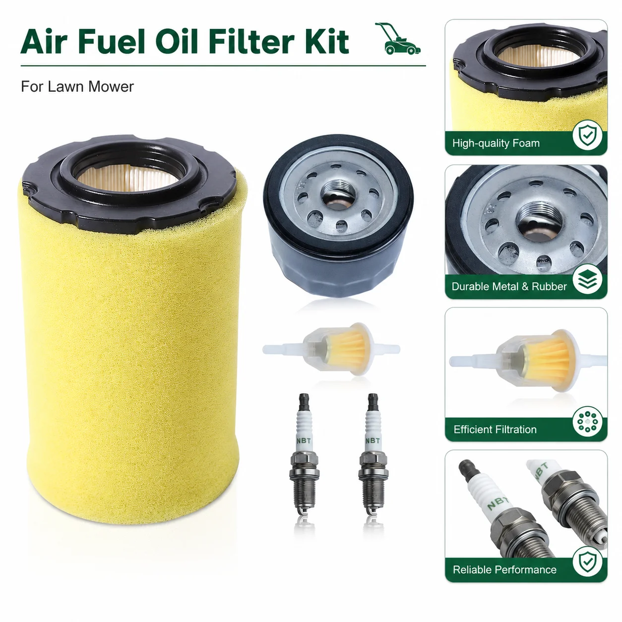 Air Oil Fuel Filter Spark Plug Kit for John Deere D110 D130 D140 L105 L107 L108 LA135 Mower Tune Up Kit Replaces MIU14395 796031