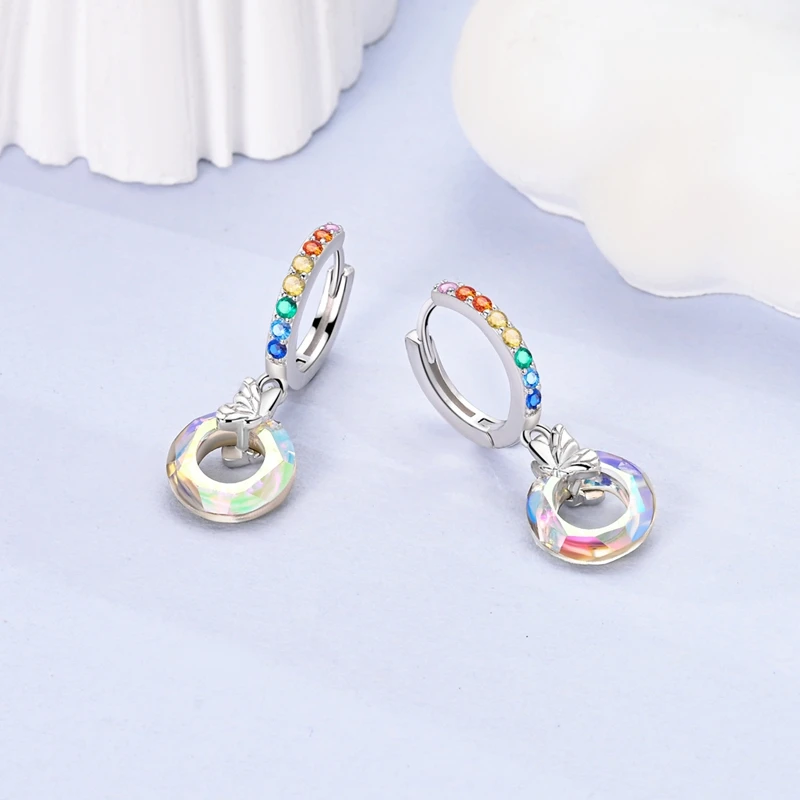 أقراط من الفضة الإسترليني عيار 925 أقراط كريمة بيضاوية ملونة أقراط ساحرة للنساء مجوهرات فضية عصرية على شكل دائرة كبيرة