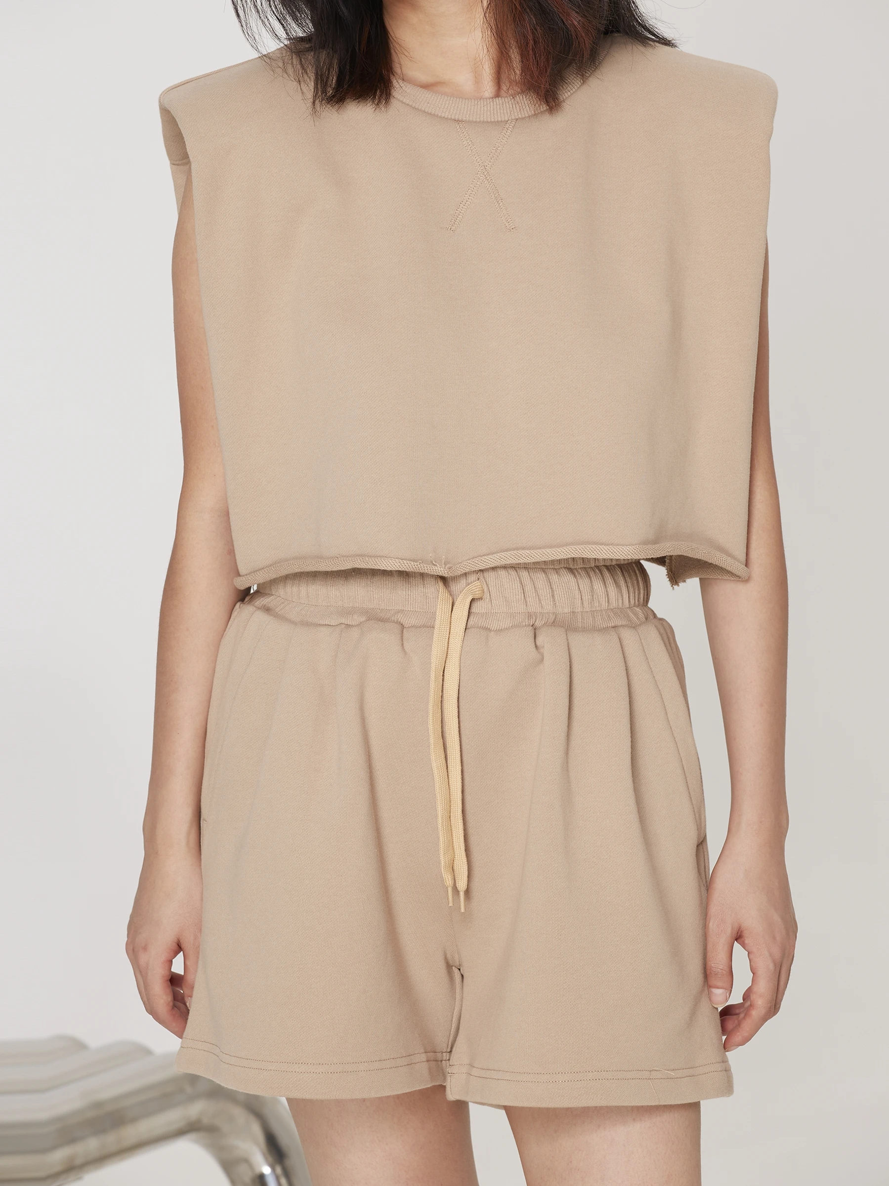 

Summer Casual Sportswear Set Women's Sleeveless T-shirt Shorts Two-Piece Set Loose Fit American Style Polyester Fabric