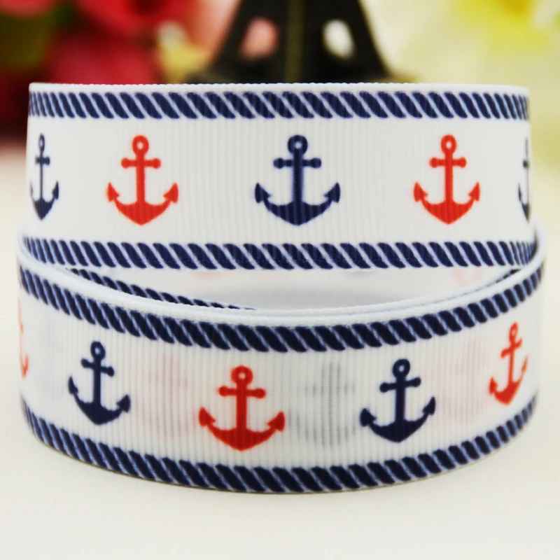 22mm 25mm 38mm 75mm Ship & Anchor Cartoon printed Grosgrain Ribbon party decoration 10 Yards satin ribbons