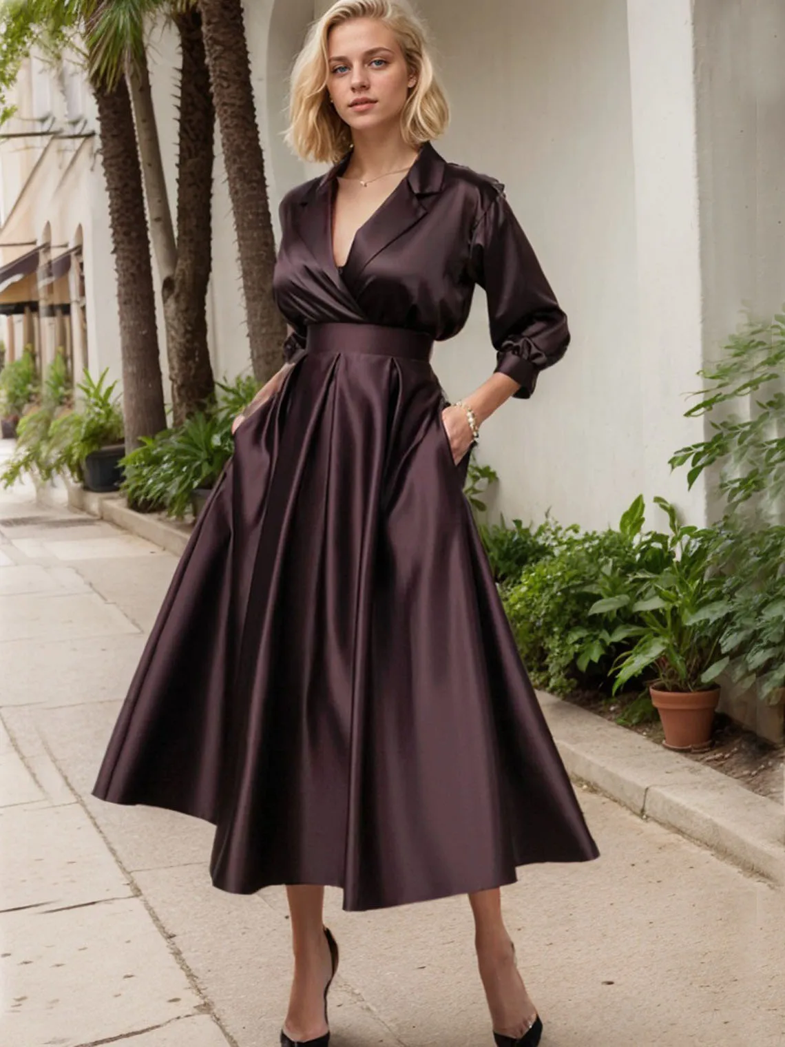 

A-Line Elegant Wedding Guest Party Dress Evening Gowns Vintage Tea Length Shirt Collar Satin with Pleats 2025 free customized