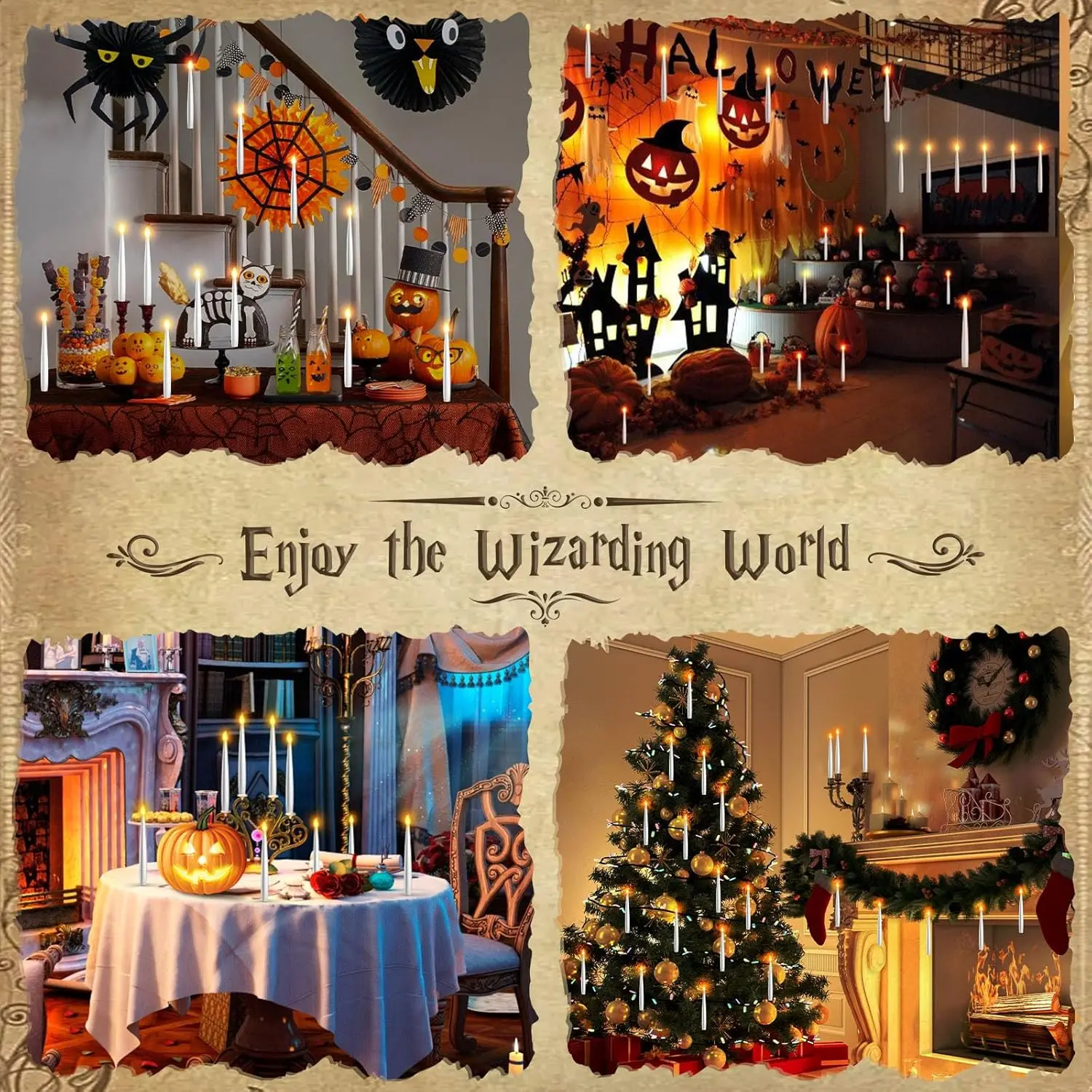 10-200Pcs Floating Candles with Wand Christmas Decorations Magic Hanging Candles Flameless Floating Candle LED Battery Operated