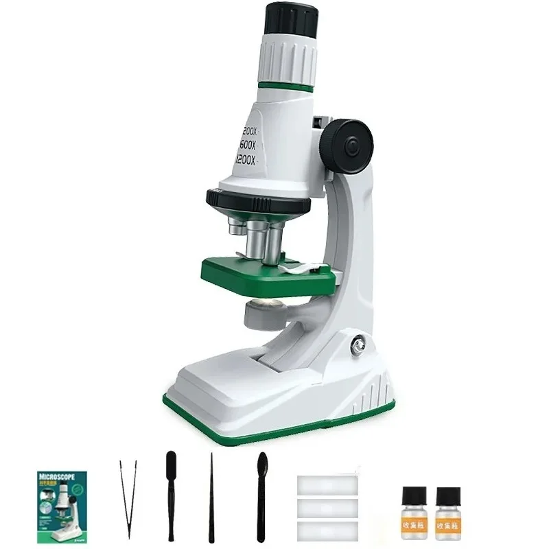 Kids Microscoop Kit 200X-1200x Draagbare loep Biologische Wetenschap Stem Speelgoed School Educatief Zakmicroscoop met LED Licht