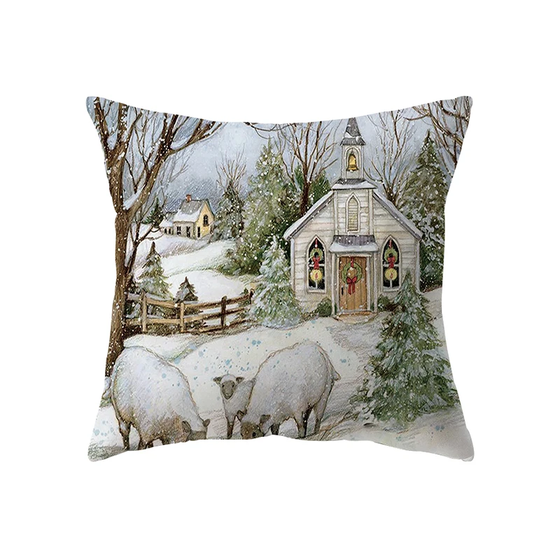 Merry Christmas Atmosphere Decorative Pattern Cushion Cover Home Living Room Sofa Decoration Polyester Pillow  