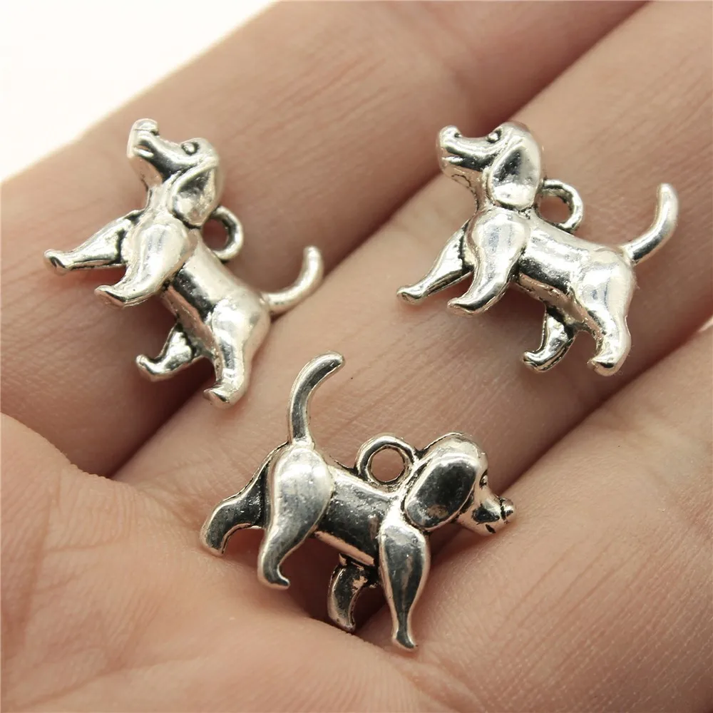 Colgantes chapados en Color plata antigua para fabricación de joyas, dijes artesanales hechos a mano para cachorro, perro salchicha, Bulldog, Doghouse, 20 unidades
