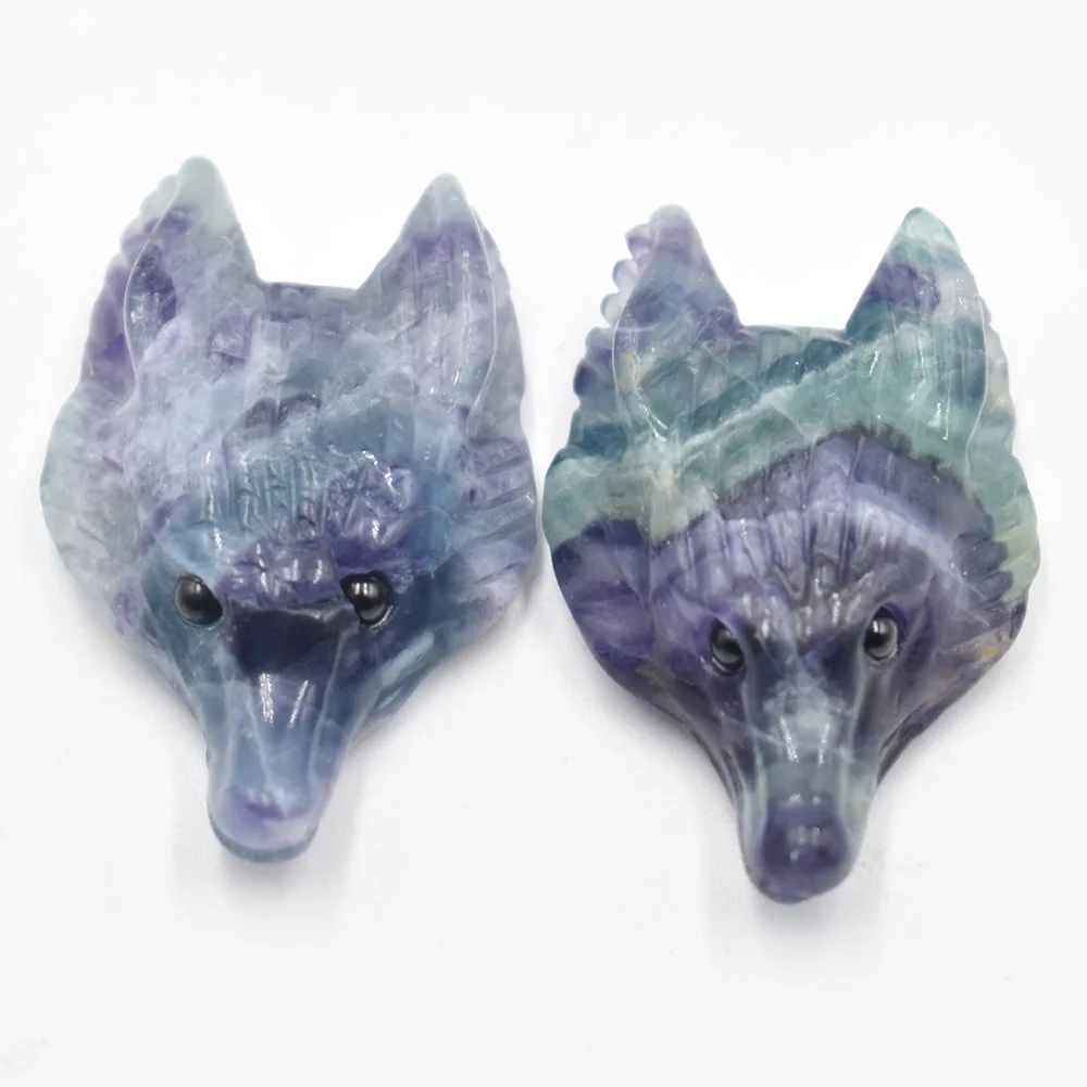 Großhandel 2 Stück/Set Modische natürliche Labradorit-Lapislazuli-Anhänger in Wolfskopfform für die Schmuckherstellung von Halsketten. – Detail 10
