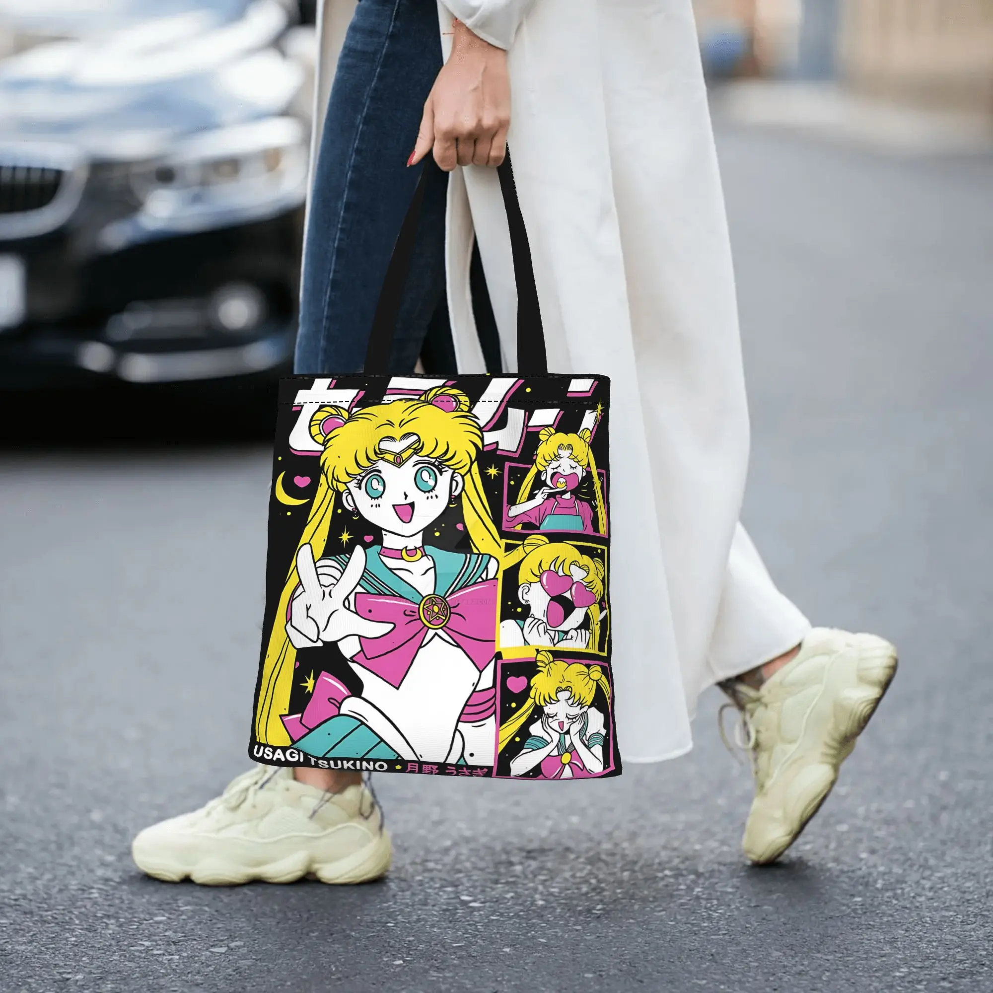 Customized Sailor Moon Women's Bag Campus Handbag Large Capacity  Canvas Tote Bag Foldable Chic Pattern