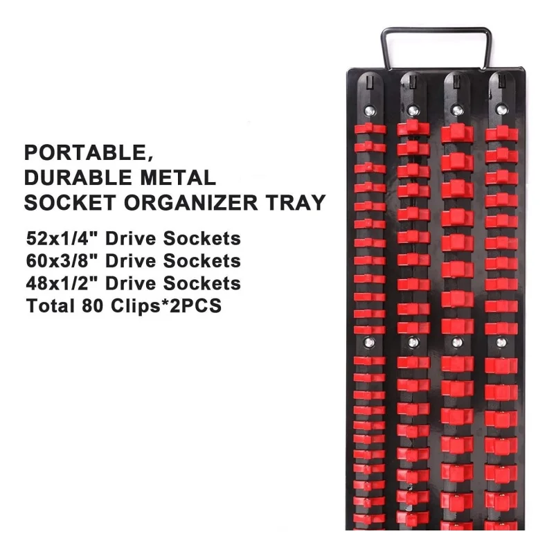 Durable Plastic Sleeve Holder with Handles - Compact Design for 80 Items in 1/4, 3/8, 1/2 Inch Sizes