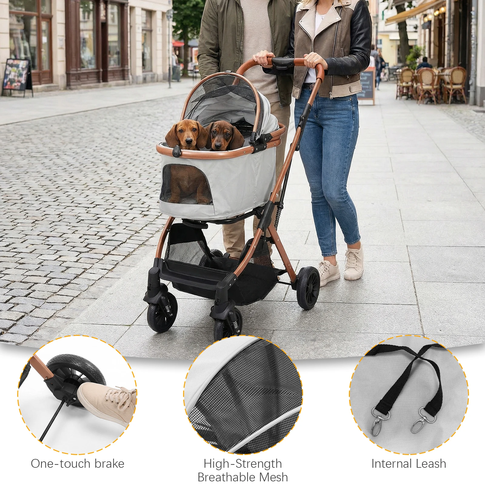 

Коляска для собак и кошек, вседорожная, 4-колесная, со съемной переноской, складная, вентилируемая, с солнцезащитными козырьками, для крупных и средних собак