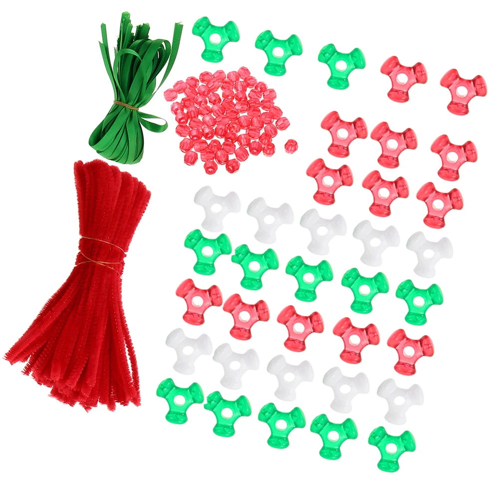 

1 set Christmas Decoration Kit White Red Green Beads 6mm Pom Poms 30cm Stems 5m Ribbon DIY naments Gifts Craft Supplies